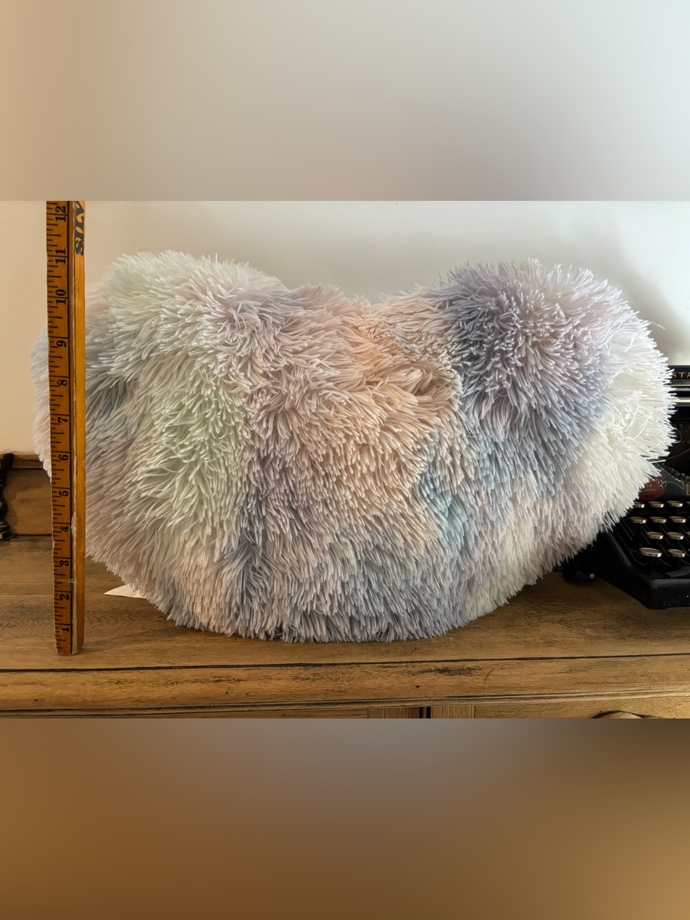 Plush Shaggy Decorative Pillow - Pastel Multicolor Heart Shaped Frolics